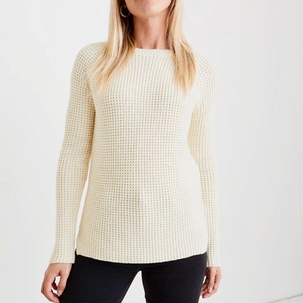 Marine Layer Delaney Pullover Waffle Knit Sweater in Off White Sz Medium